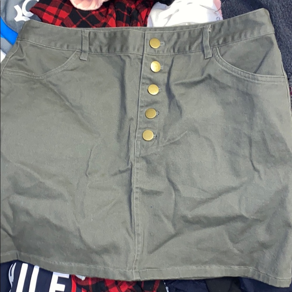 Olive button down skirt